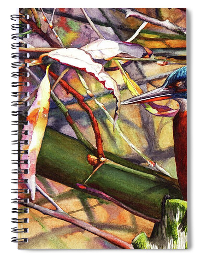 Kingfisher Spiral Notebook featuring the painting Pond Life by Peter Williams