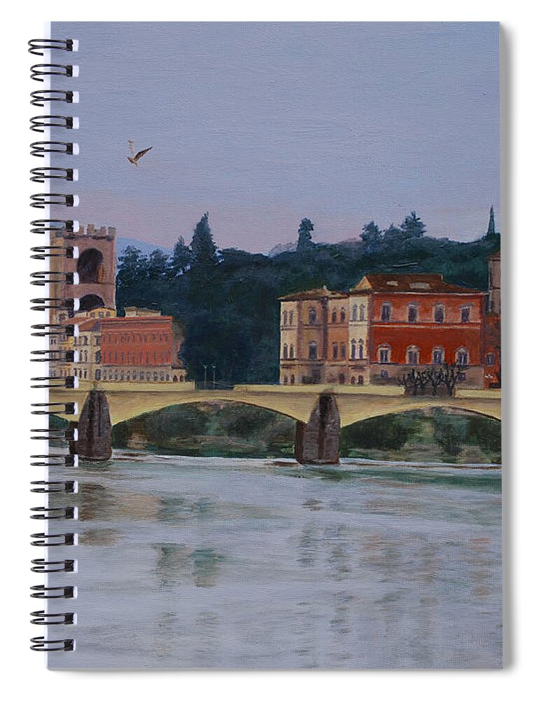 Acrylic Spiral Notebook featuring the painting Ponte Vecchio landscape by Lynne Reichhart