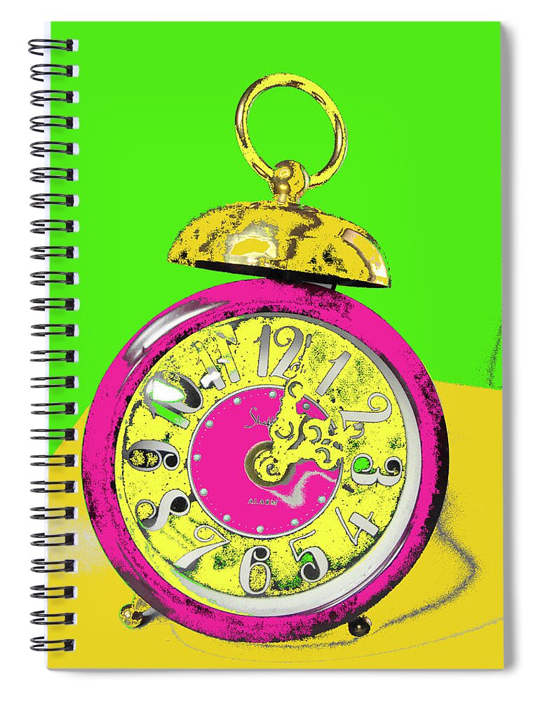 Pop Art Spiral Notebook featuring the mixed media Pop Art Alarm Clock by Stacie Siemsen