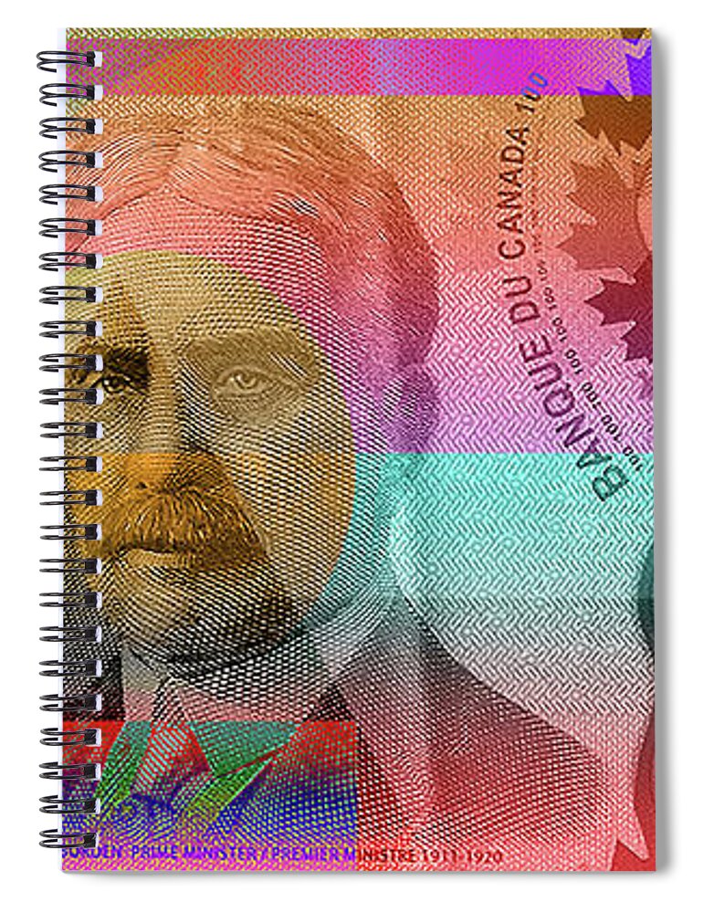 'visual Art Pop' By Serge Averbukh Spiral Notebook featuring the digital art Pop-Art Colorized New One Hundred Canadian Dollar Bill by Serge Averbukh