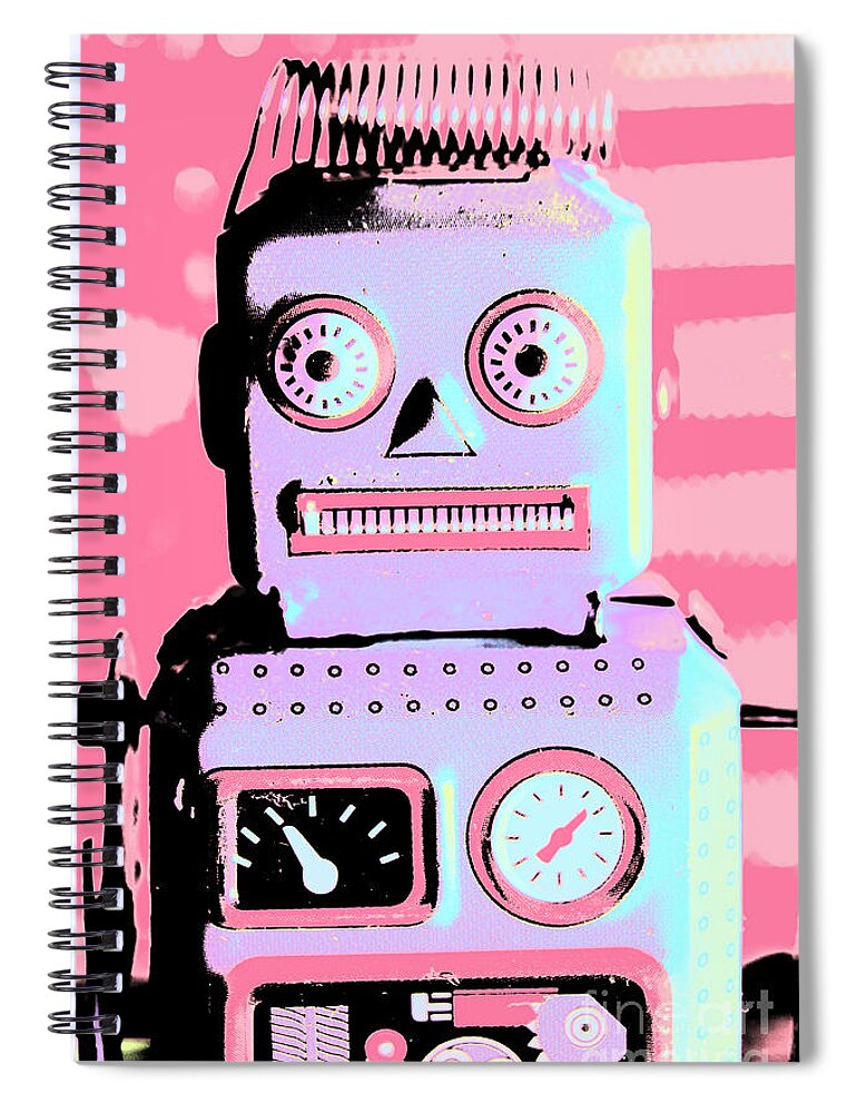 Pop Spiral Notebook featuring the photograph Pop art poster robot by Jorgo Photography