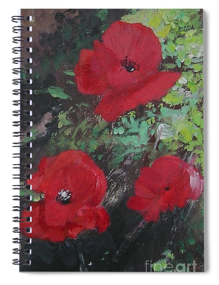 Red Spiral Notebook featuring the painting Poppies by Lizzy Forrester