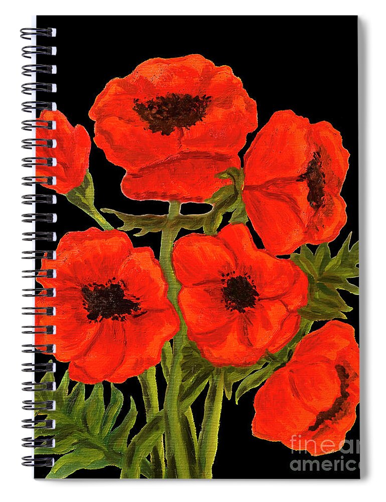 Art Spiral Notebook featuring the painting Poppies on black, painting by Irina Afonskaya
