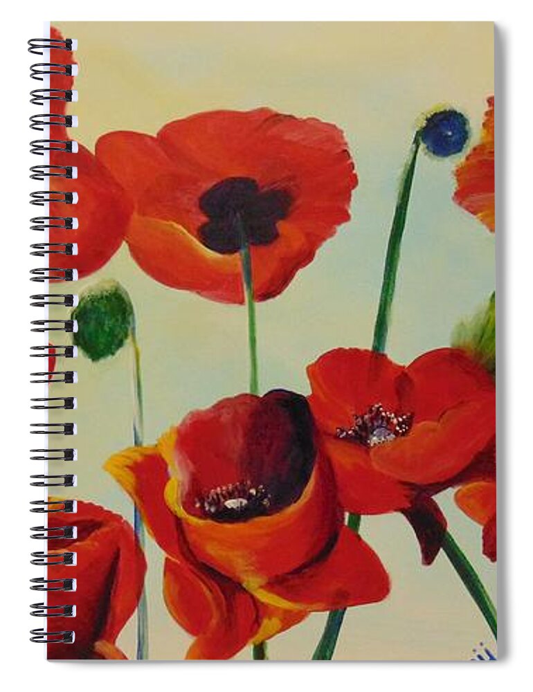 Acrylic Spiral Notebook featuring the painting Poppies by Saundra Johnson