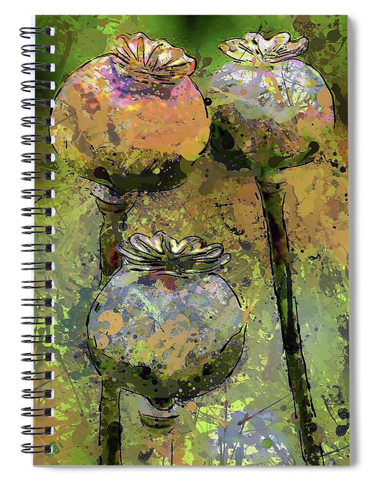 Digital Art Spiral Notebook featuring the digital art Poppy Pods by Dragica Micki Fortuna