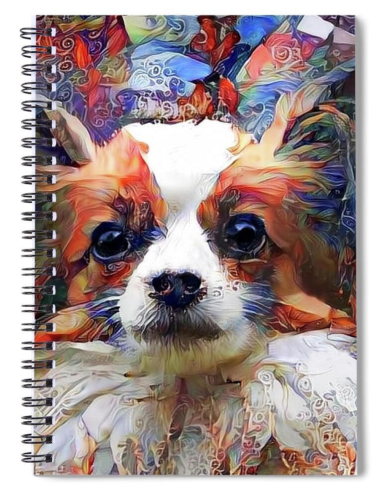 Papillon Spiral Notebook featuring the digital art Poppy the Papillon Dog by Peggy Collins