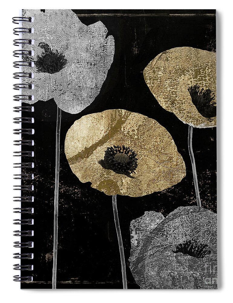 Gold Poppy Spiral Notebook featuring the painting Poppyville by Mindy Sommers
