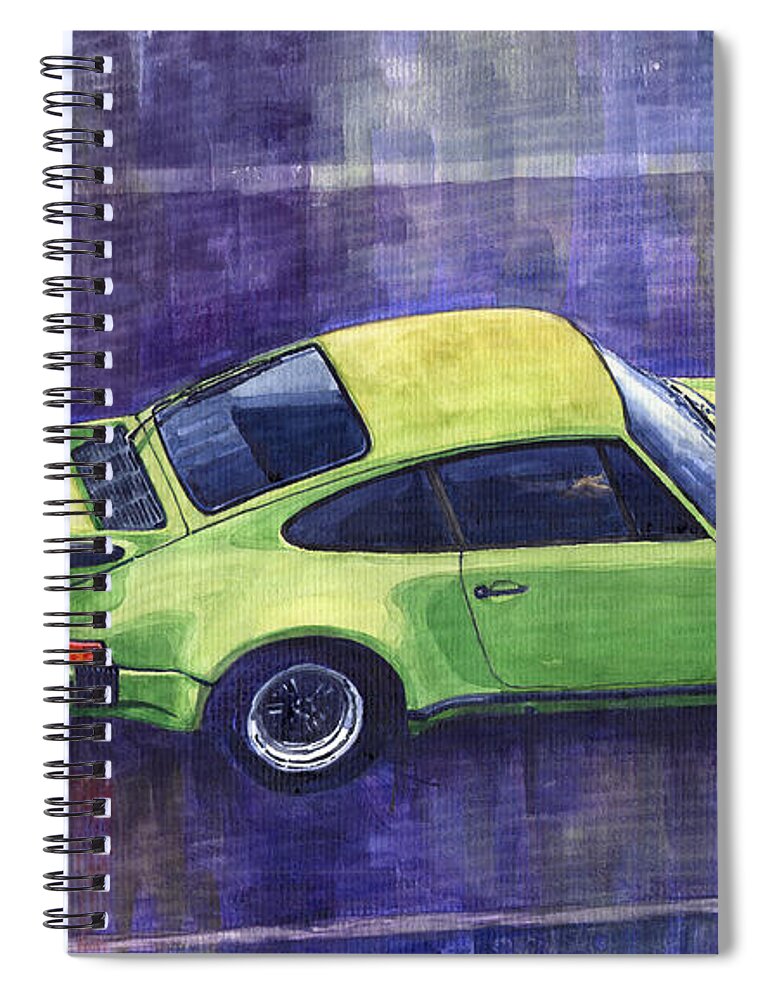 Shevchukart Spiral Notebook featuring the painting Porsche 911 turbo green by Yuriy Shevchuk