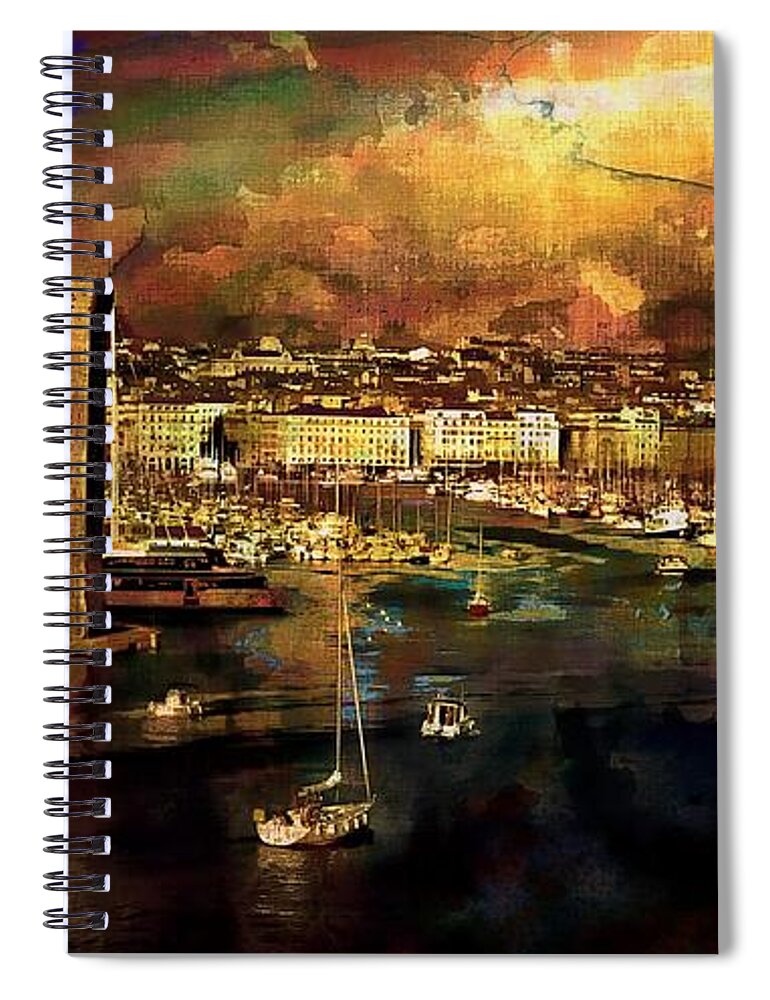 In Marseille Spiral Notebook featuring the photograph The old port of Marseille #2 by Jean Francois Gil