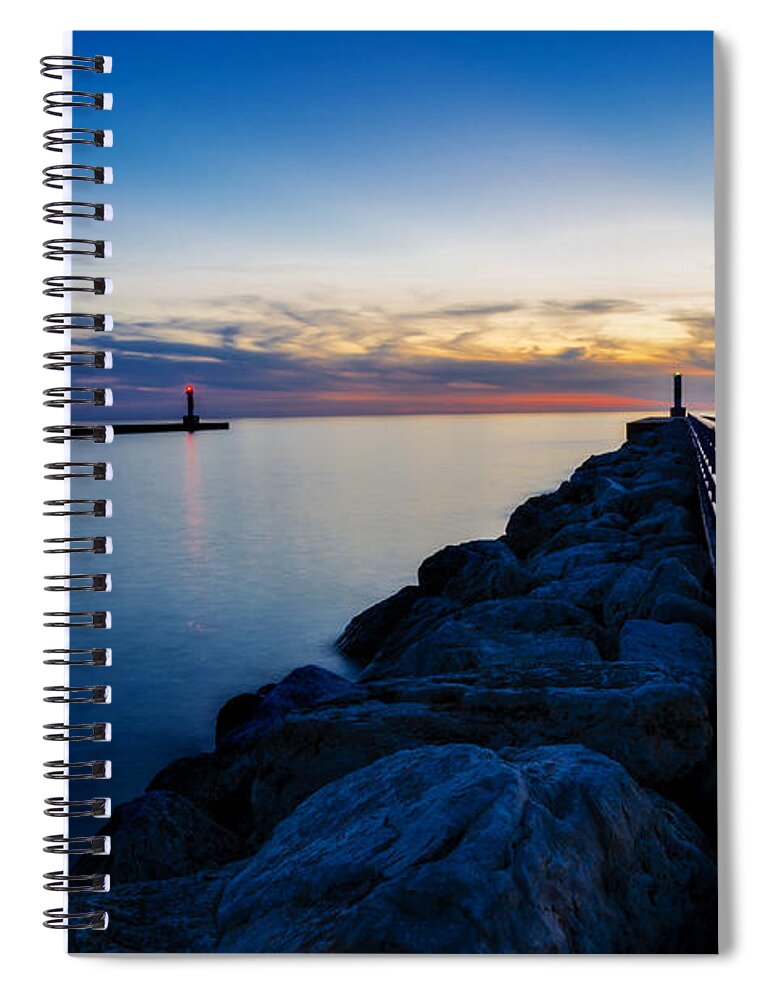 Sunrise Spiral Notebook featuring the photograph Portage Lake Pier by Pelo Blanco Photo