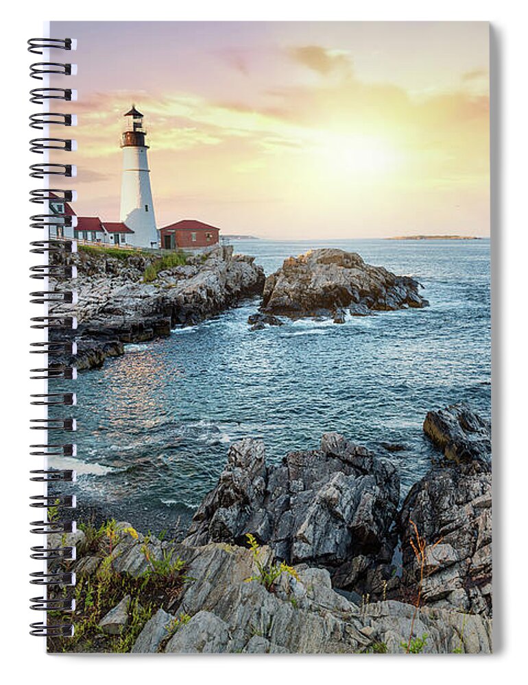 Portland Spiral Notebook featuring the photograph Portland Head Light at dusk by Jane Rix