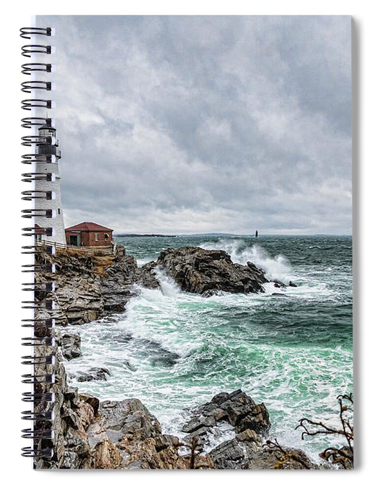 Cape Elizabeth Lighthouse Spiral Notebook featuring the photograph Portland Head Light Nor'easter by Patrick Fennell