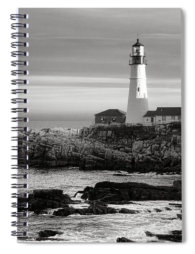 Maine Spiral Notebook featuring the photograph Portland Head Light on Casco Bay by Olivier Le Queinec