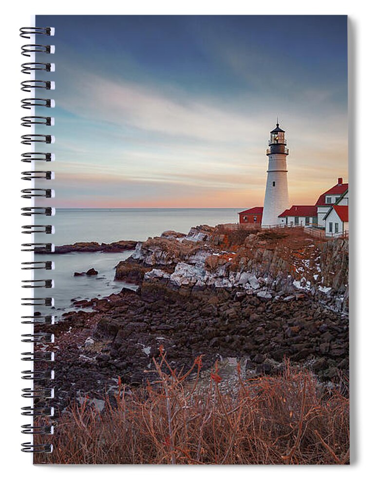 Portland Maine Lighthouse Cape Ocean Atlantic Casco Bay Spiral Notebook featuring the photograph Portland Headlight by David Hufstader