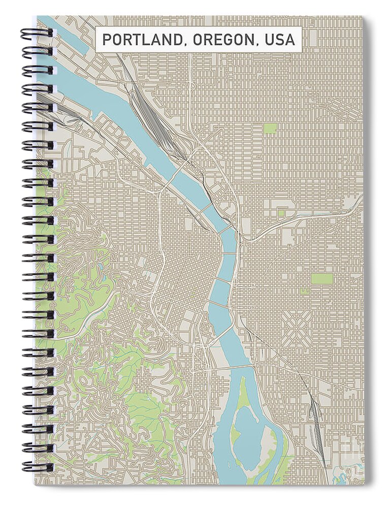 Portland Spiral Notebook featuring the digital art Portland Oregon US City Street Map by Frank Ramspott