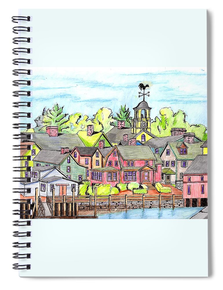 Paul Meinerth Artist Spiral Notebook featuring the drawing Portmouth NH Harbor by Paul Meinerth