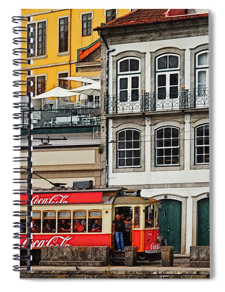Porto Spiral Notebook featuring the photograph Porto Coca Cola Tram - digital drawing by Mary Machare