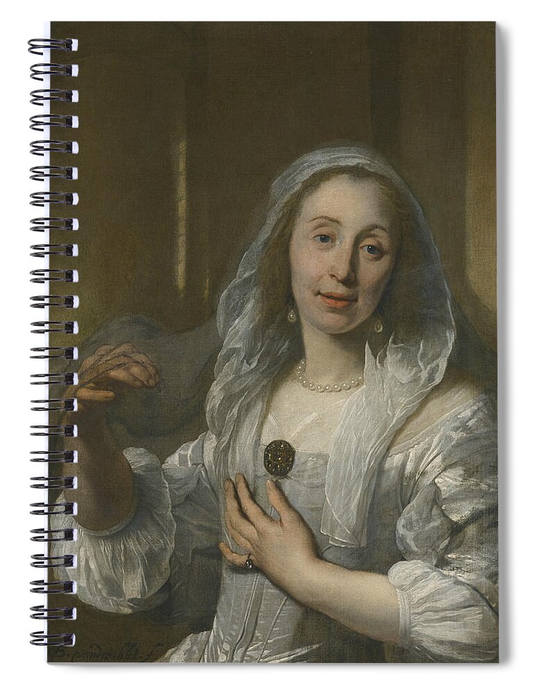 17th Century Art Spiral Notebook featuring the painting Portrait of a Woman in White by Bartholomeus van der Helst