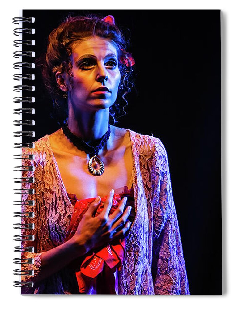 Ballet Spiral Notebook featuring the photograph Portrait of ballet dancer in pose on stage by Dimitar Hristov