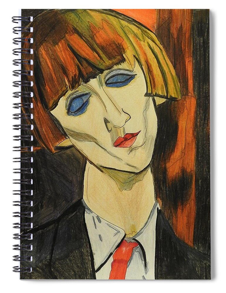 Modigliani Spiral Notebook featuring the mixed media Portrait of Madame Kisling After Amadeo Modigliani by Betty-Anne McDonald