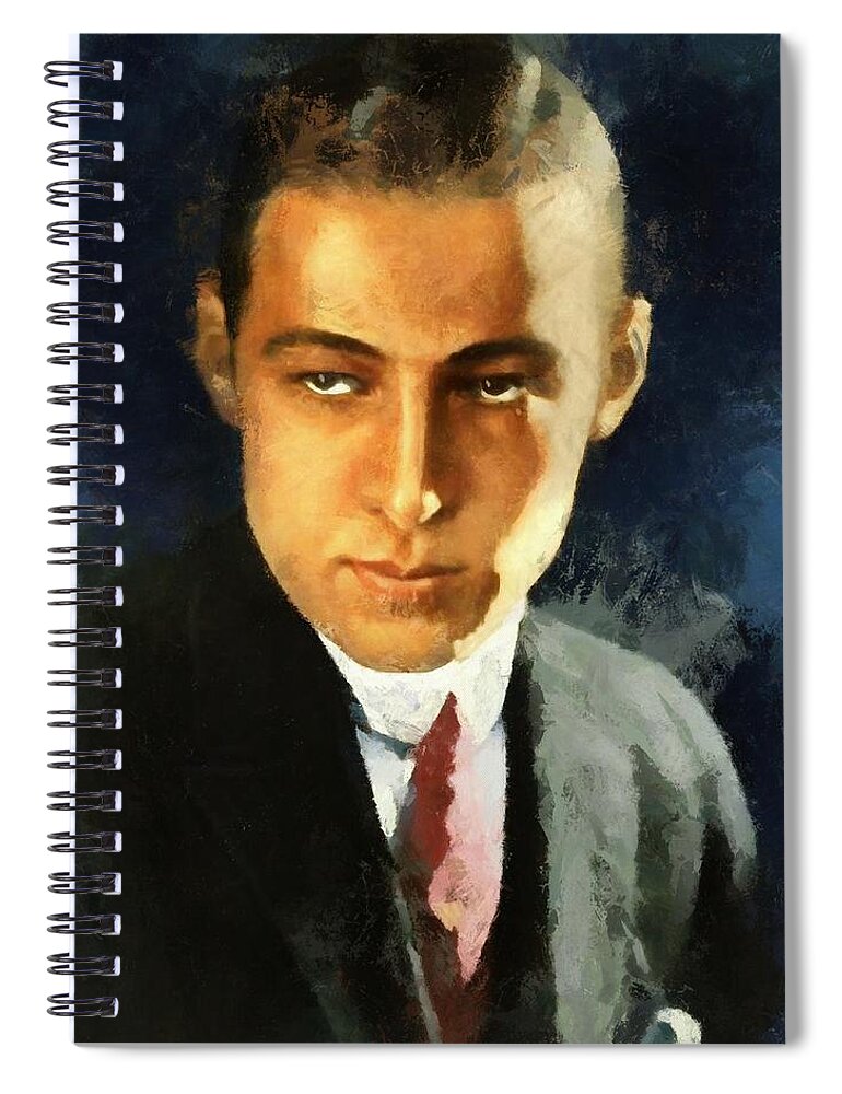 Rudolph Valentino Spiral Notebook featuring the digital art Portrait of Rudolph Valentino by Charmaine Zoe