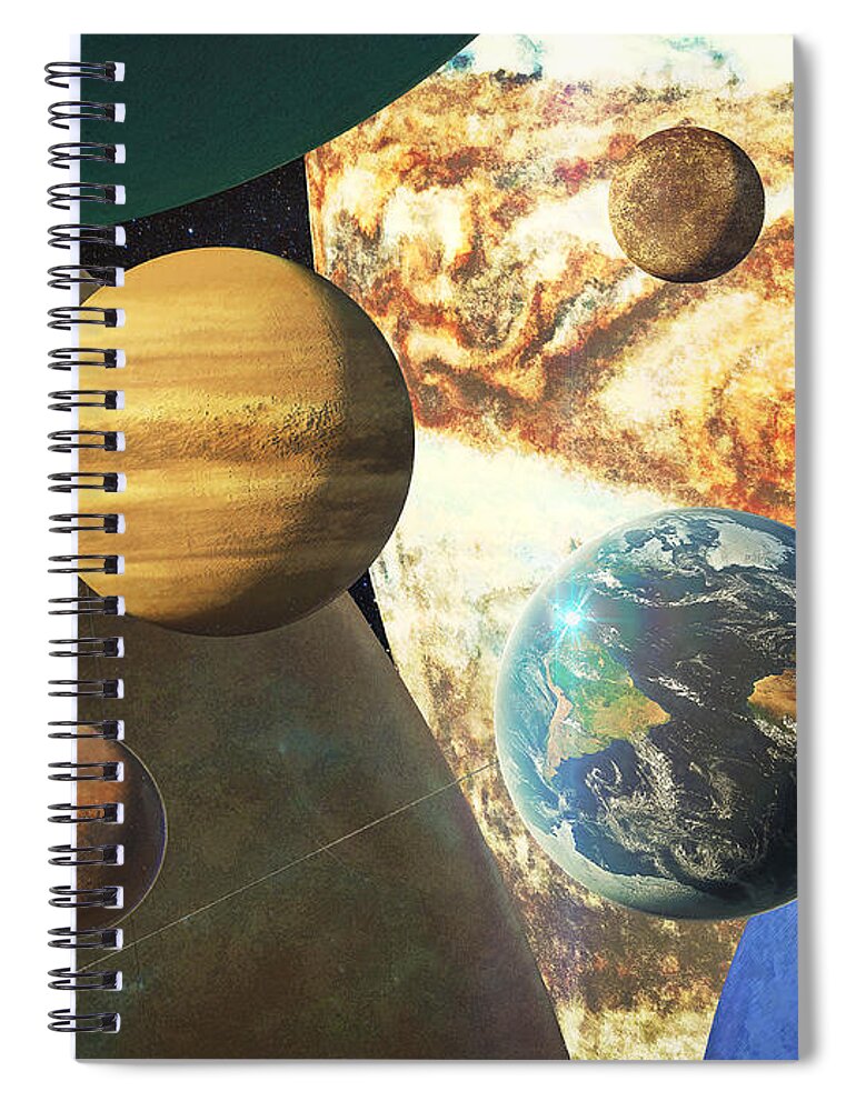 Solar System Spiral Notebook featuring the digital art Portrait of the planets by Frans Blok