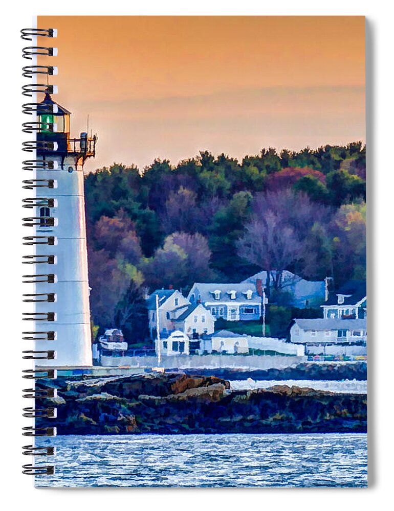 Stamp Treks Spiral Notebook featuring the photograph Portsmouth Harbor Light at Sunrise by David Thompsen