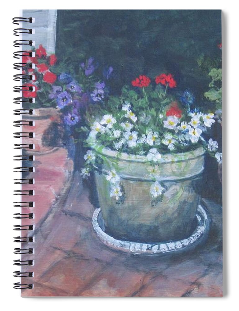 Flowers Spiral Notebook featuring the painting Potted Flowers by Paula Pagliughi