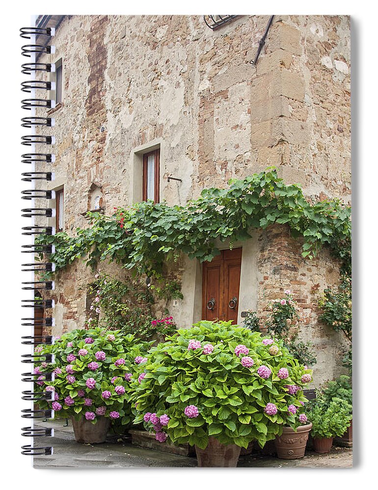 Old Stone House Spiral Notebook featuring the photograph Potted Hydrangeas by Sally Weigand