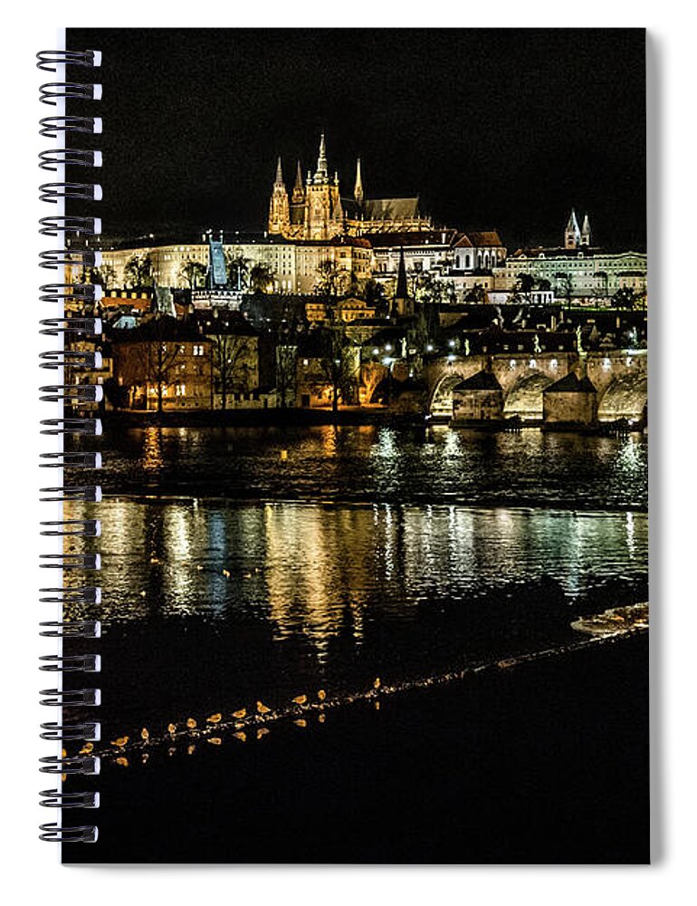 Prague Spiral Notebook featuring the photograph Prague Nights by David Meznarich