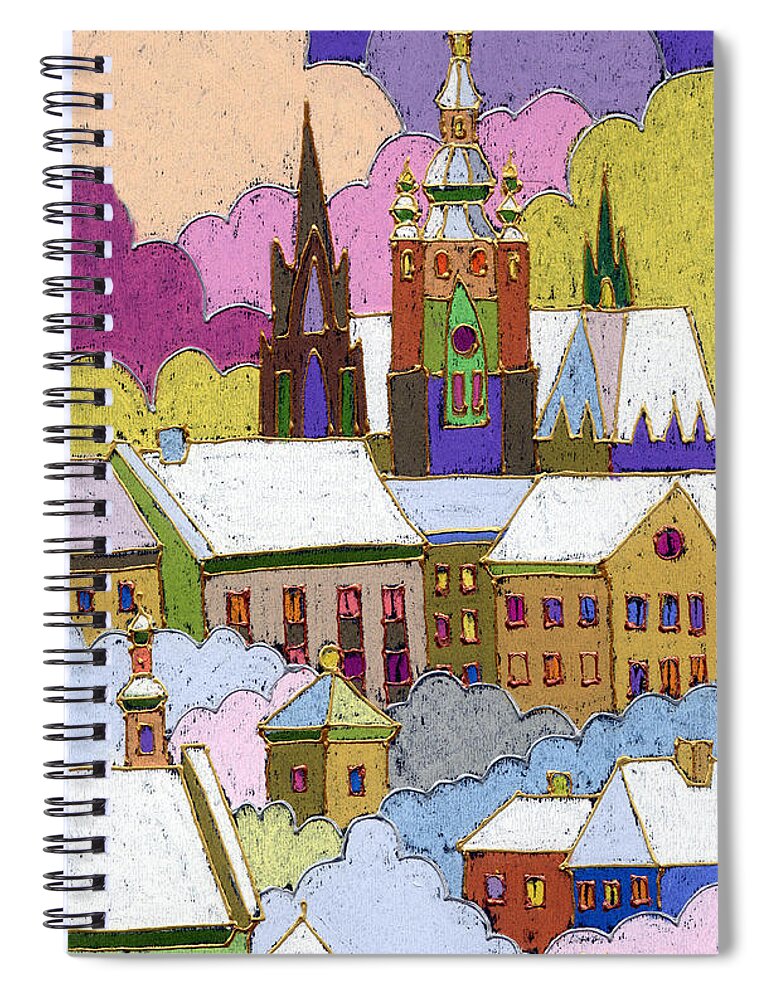 Pastel Spiral Notebook featuring the painting Prague Old Roofs Prague Castle Winter by Yuriy Shevchuk