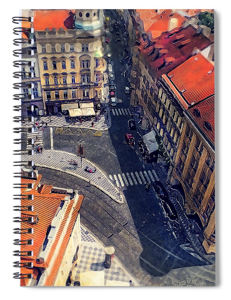 Praha Spiral Notebook featuring the painting Prague street watercolor by Justyna Jaszke JBJart