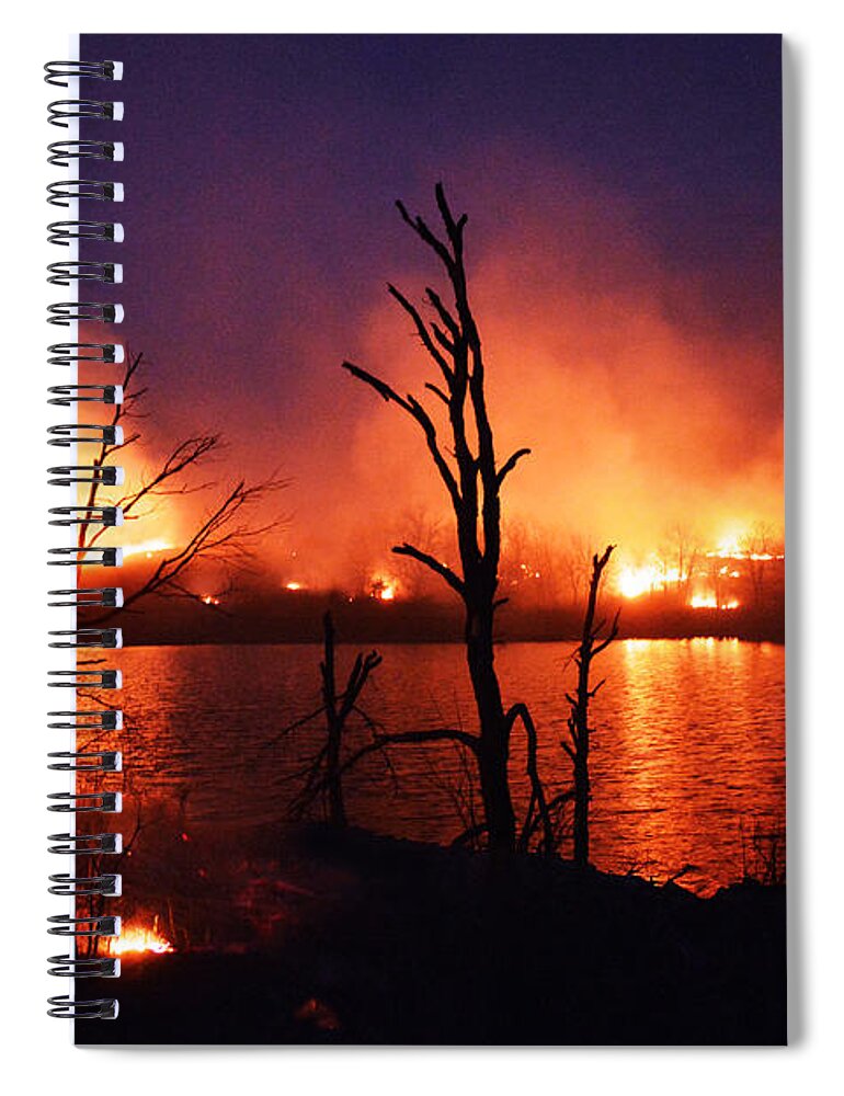 Flint Hills Spiral Notebook featuring the photograph Prairie Burn at Flint Hills Pond by Catherine Sherman