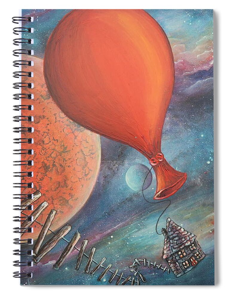 Balloon Spiral Notebook featuring the painting Preparing To Land by Krystyna Spink