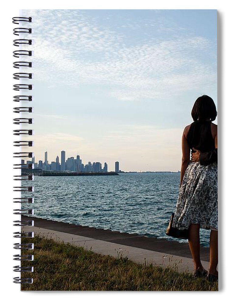 President Spiral Notebook featuring the painting President Barack Obama and First Lady Michelle Obama look out at the Chicago, Ill., skyline by Celestial Images
