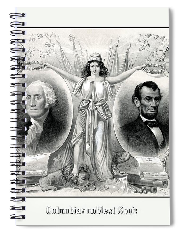Abraham Lincoln Spiral Notebook featuring the drawing Presidents Washington and Lincoln by War Is Hell Store