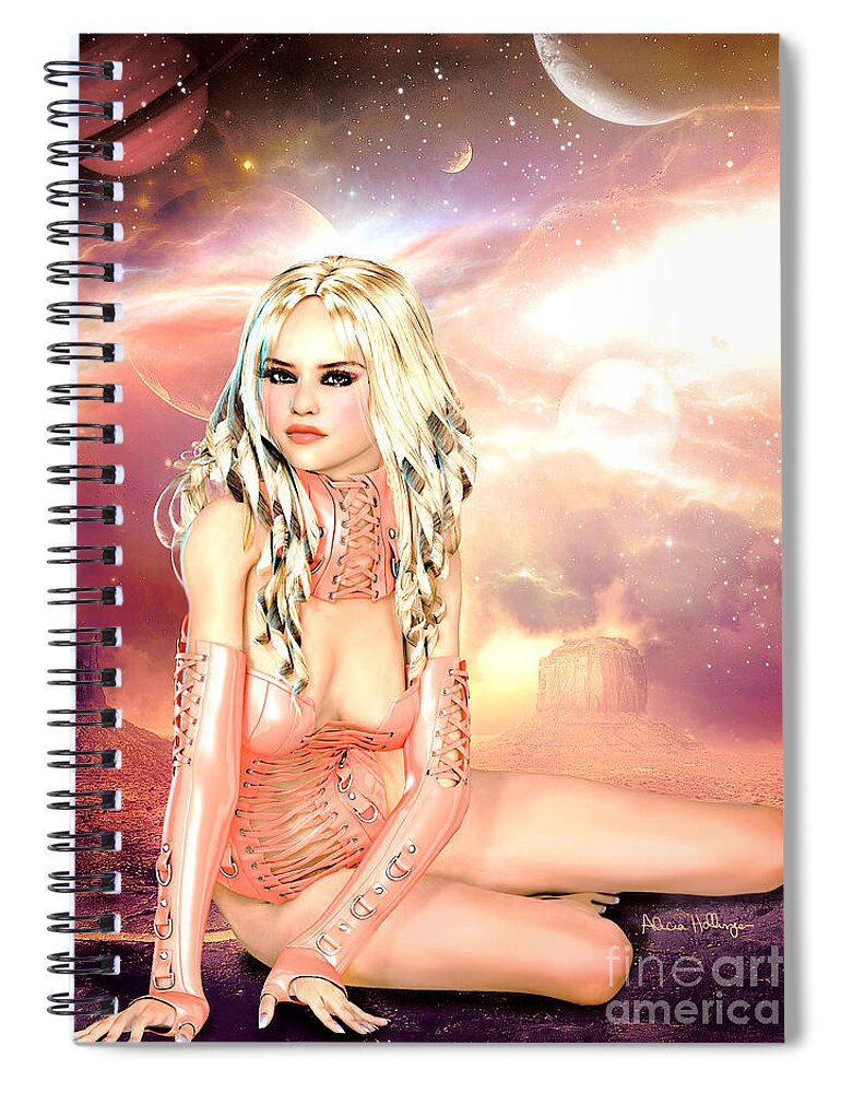 Pin-up Spiral Notebook featuring the digital art Pretty in Peach Galaxies by Alicia Hollinger