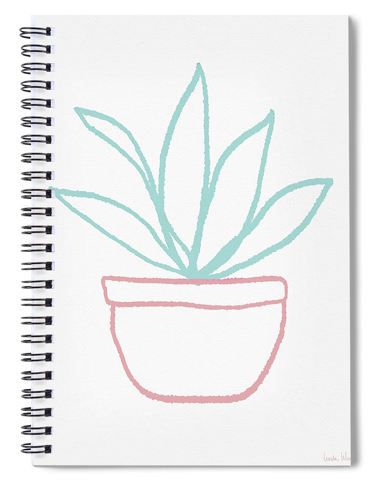 Potted Plant Spiral Notebook featuring the mixed media Pretty Potted Plant Illustration- Art by Linda Woods by Linda Woods