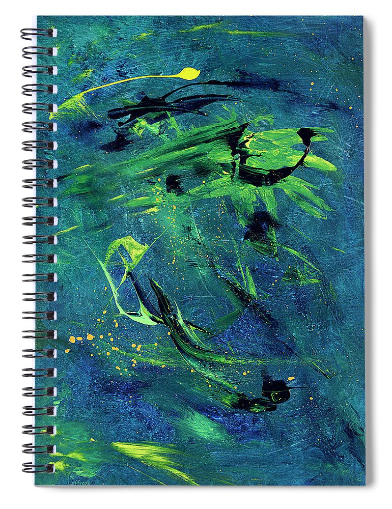 Primordial Spiral Notebook featuring the painting Primordial Soup 90 by Joe Loffredo