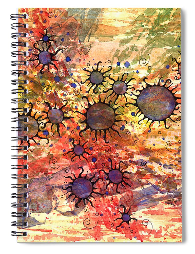Artoffoxvox Spiral Notebook featuring the mixed media Primordial Suns by Kristen Fox