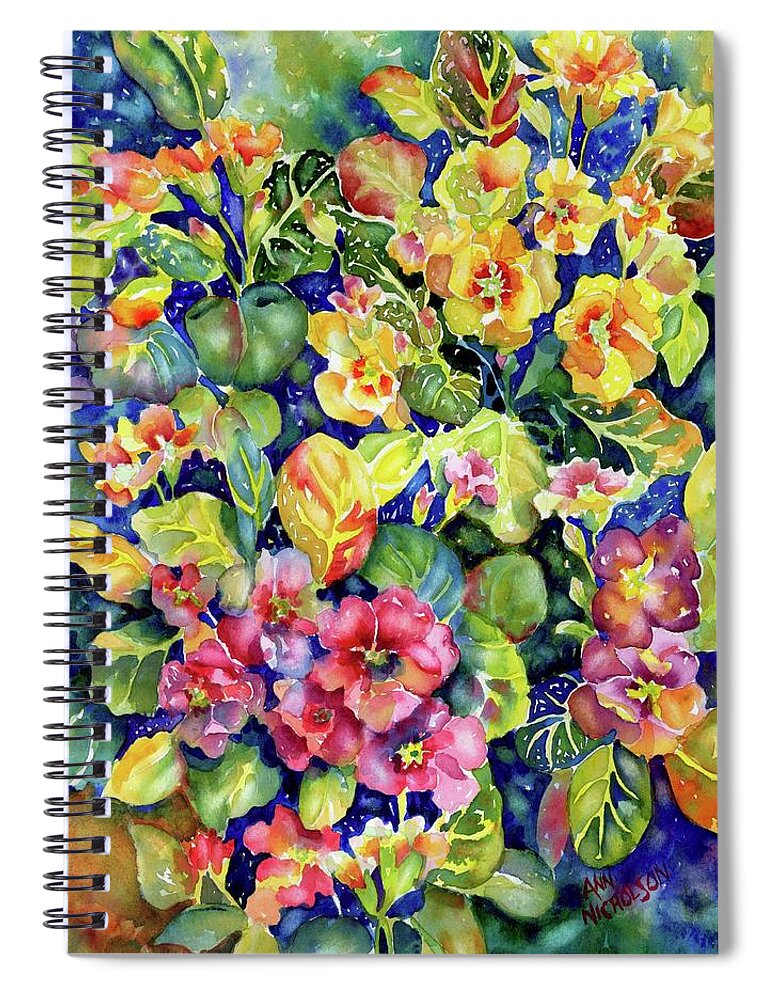 Watercolor Spiral Notebook featuring the painting Primrose Patch I by Ann Nicholson