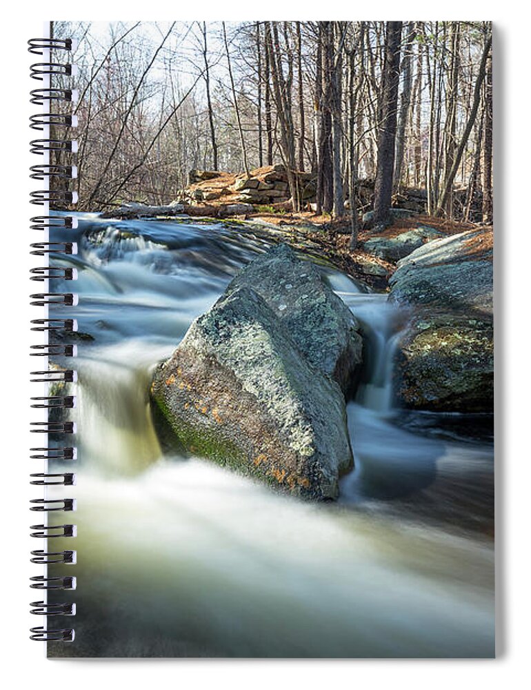 Princeton Ma Mass Massachusetts Newengland New England U.s.a. Usa Brian Hale Brianhalephoto Outside Outdoors Nature Natural Sky Trees Forest Woods Secluded Water Waterfall Falls Long Exposure Rocks Rocky Spiral Notebook featuring the photograph Princeton Waterfall 1 by Brian Hale