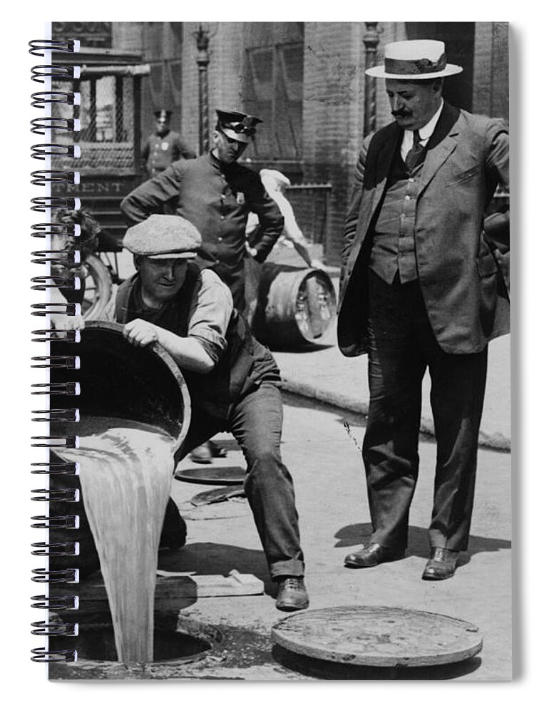 Government Spiral Notebook featuring the photograph Prohibition Agents Dump Liquor Into Sewar by Science Source