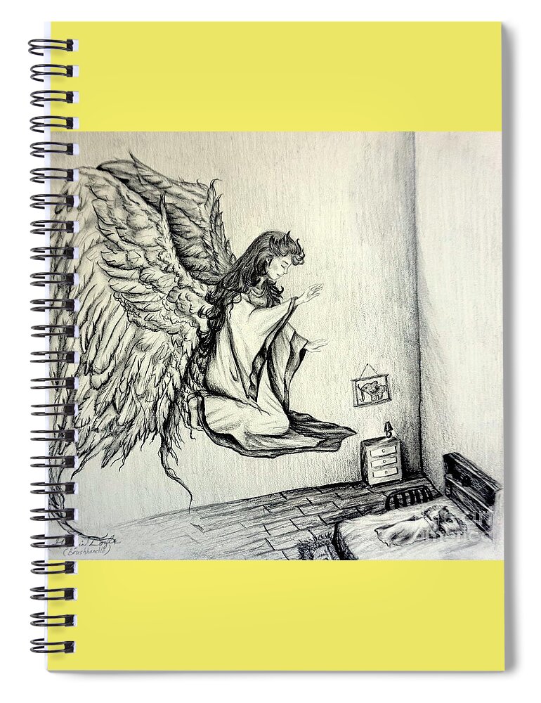 Angel Spiral Notebook featuring the drawing Psalms Chapter 91 Verse 11 by Georgia Doyle