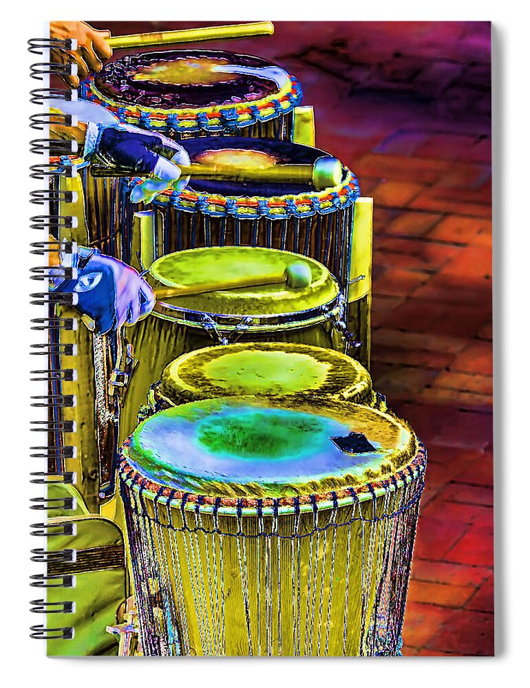 Drum Circle Spiral Notebook featuring the digital art Psychedelic Drums by John Haldane