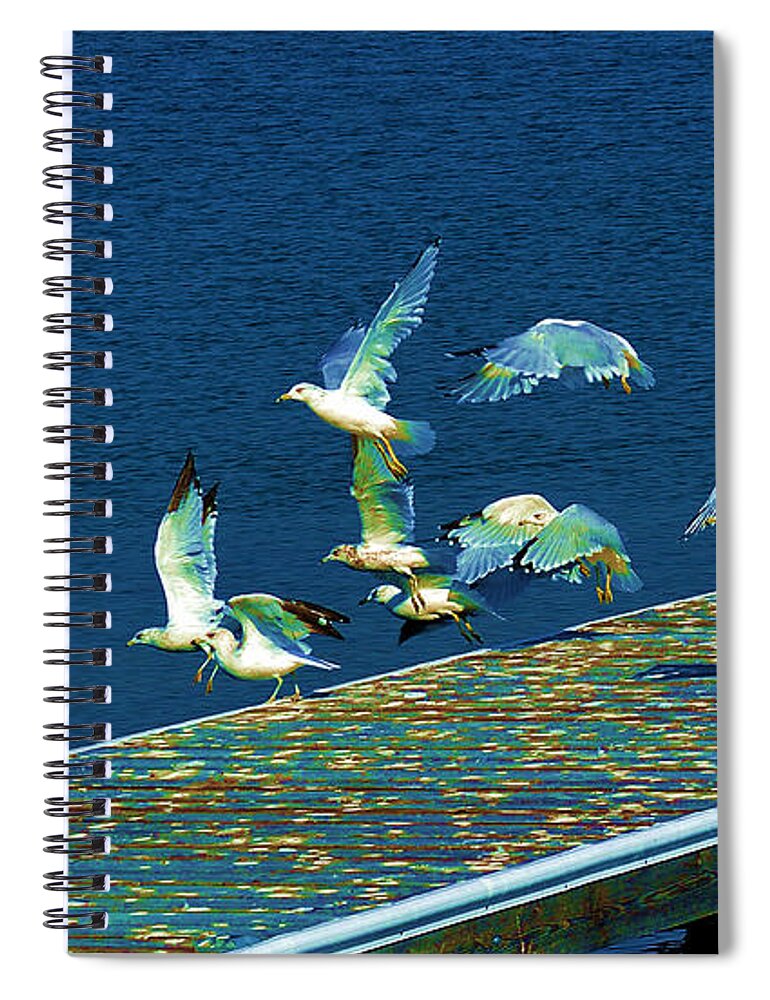 Wildlife Spiral Notebook featuring the mixed media Psychedelic Gulls by Kae Cheatham
