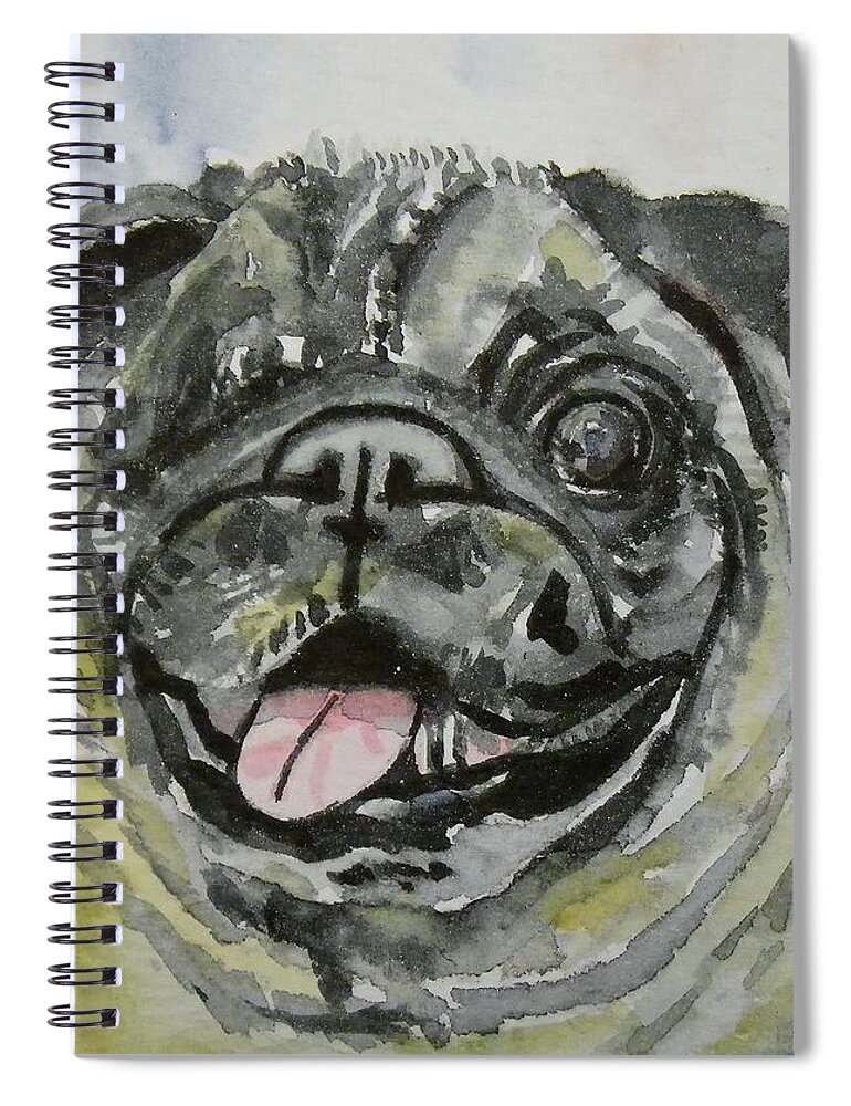 Dog Spiral Notebook featuring the painting One Eyed Pug Portrait by Anna Ruzsan