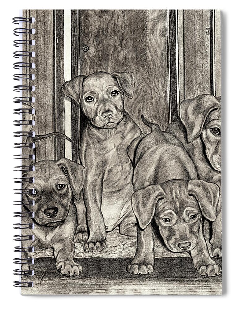Puppies Spiral Notebook featuring the drawing Puppies by Omoro Rahim