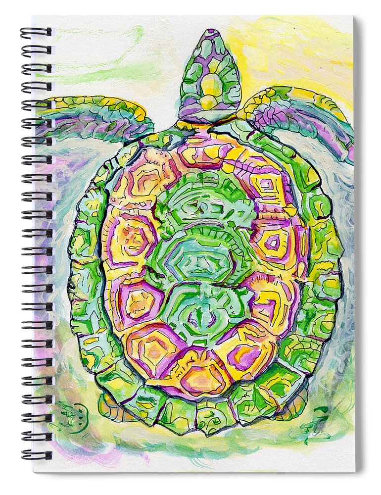 Purple Spiral Notebook featuring the painting Purple Blue Yellow Sea Watercolor Series 2 Turtle by Shelly Tschupp