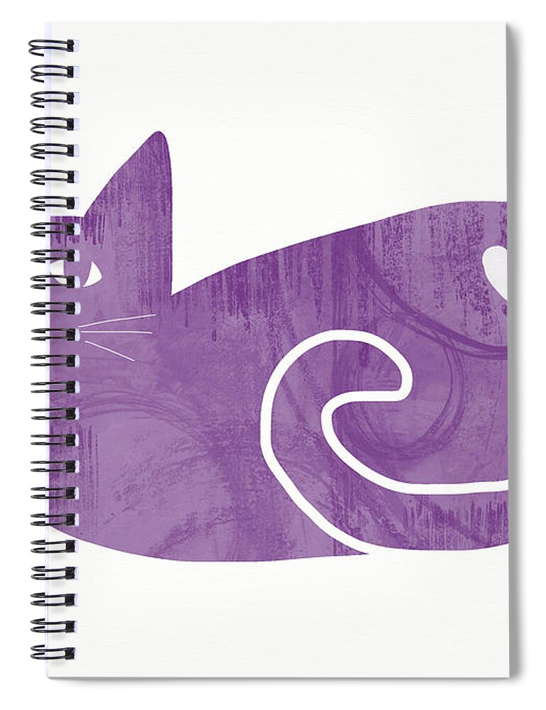 Cat Spiral Notebook featuring the painting Purple Cat- Art by Linda Woods by Linda Woods